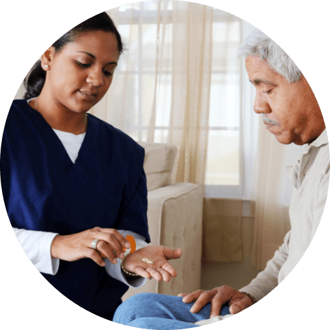 Home health care worker and an elderly couple