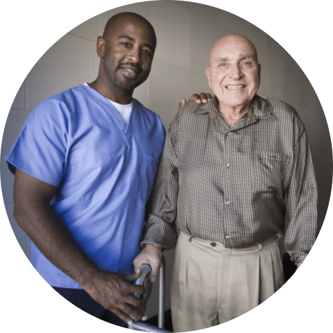 Portrait of a male healthcare worker with elderly man