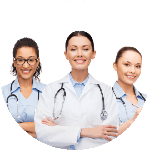 team or group of female doctors and nurses