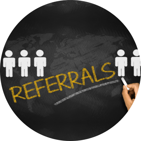 Referrals concept handwritten on blackboard