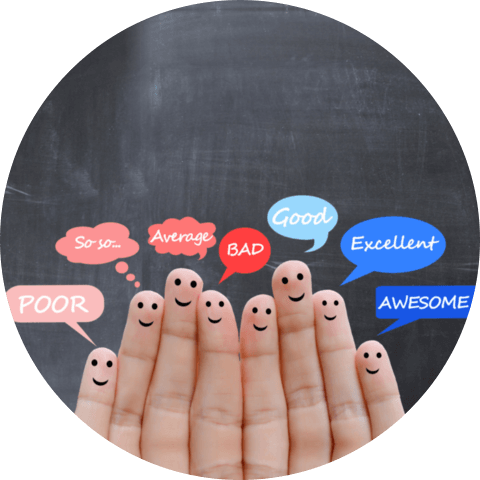 Customer satisfaction scale and testimonials concept with human fingers