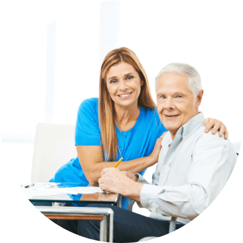 caregiver and senior smiling